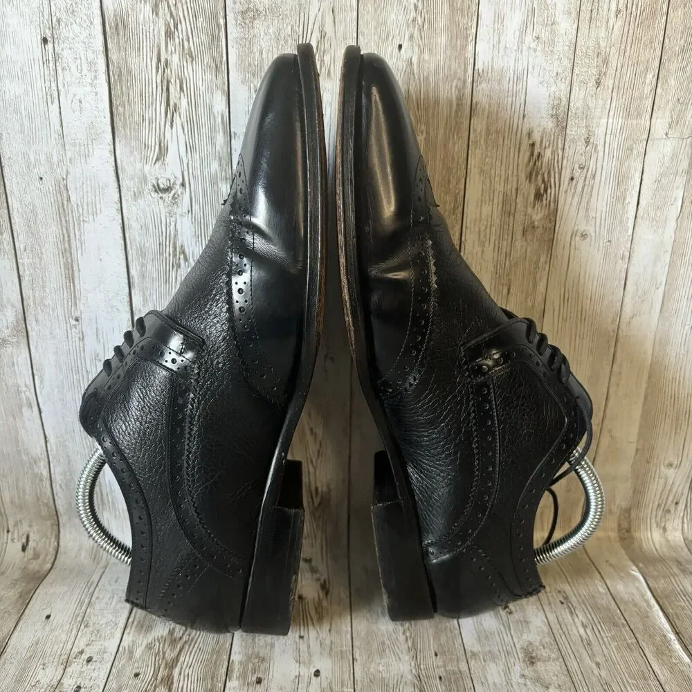 Mezlan Ponce Genuine Deerskin Polished‎ Leather Wingtip - Black Mens's Size 9 M